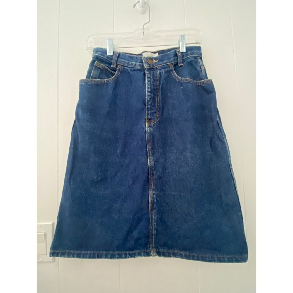 Vintage Calvin Klein Jeans Denim Midi Skirt Made in USA Blue Cotton Size 8 WP06
